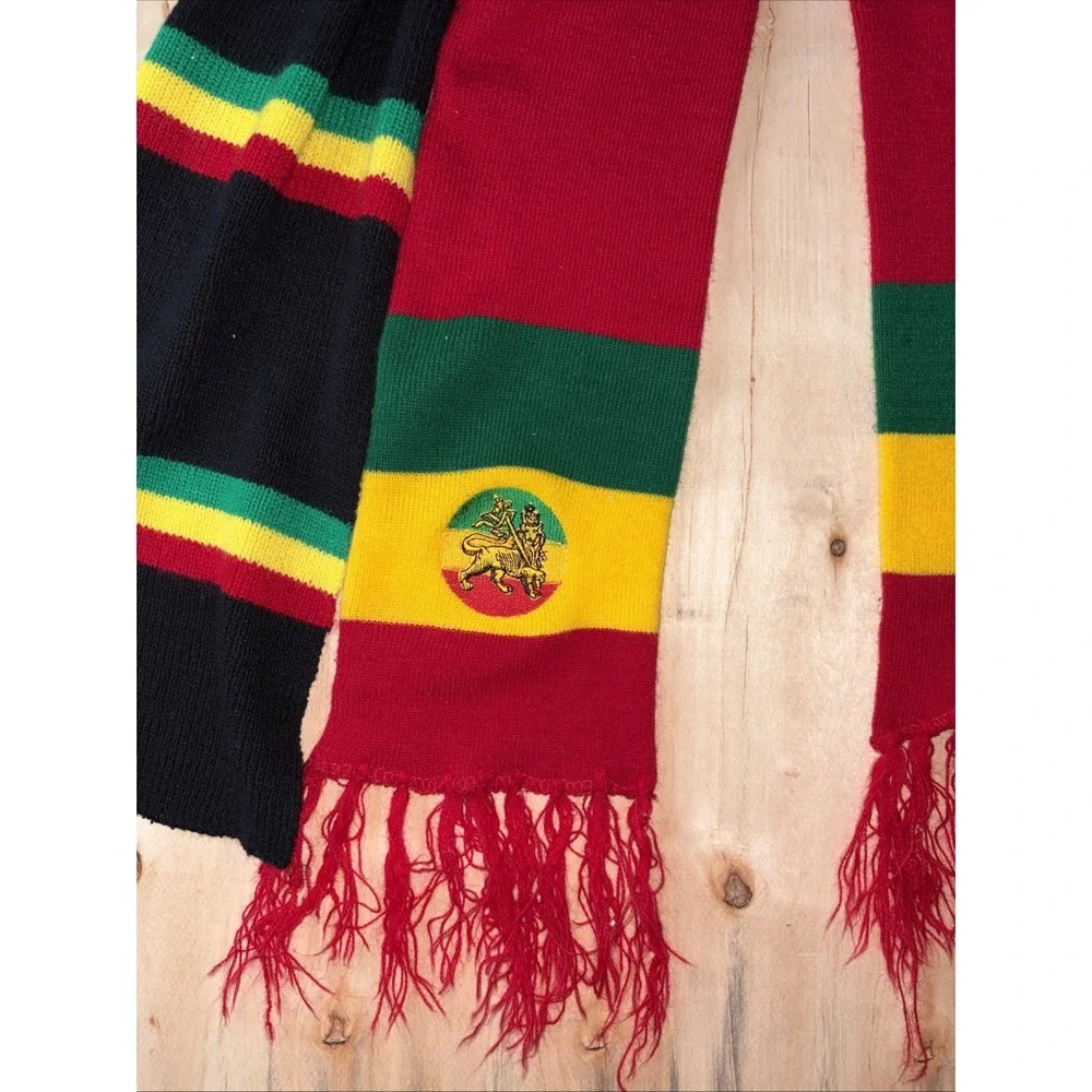 FSNY Lion of Judah Rasta Scarf Mens Striped Knit Winter Wrap Jamaica Black Red